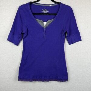 Y2K LEI Women's Thermal Henley Layered Lace Shirt Size XL Purple Bella Swan
